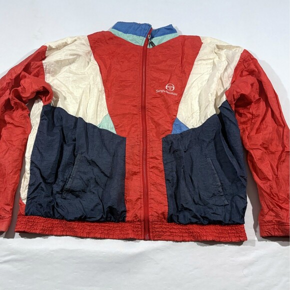 Sergio Tacchini Vintage Nylon Red White Blue Windbreaker Track Jacket Sz 46 - Picture 2 of 10